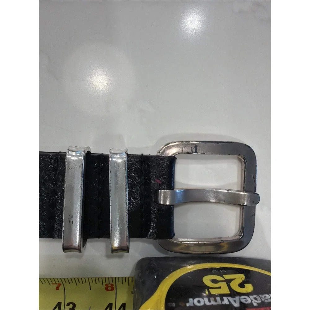 Unbranded Wide Leather Belt Women XL Black Excellent Silver Buckle Dual Keepers